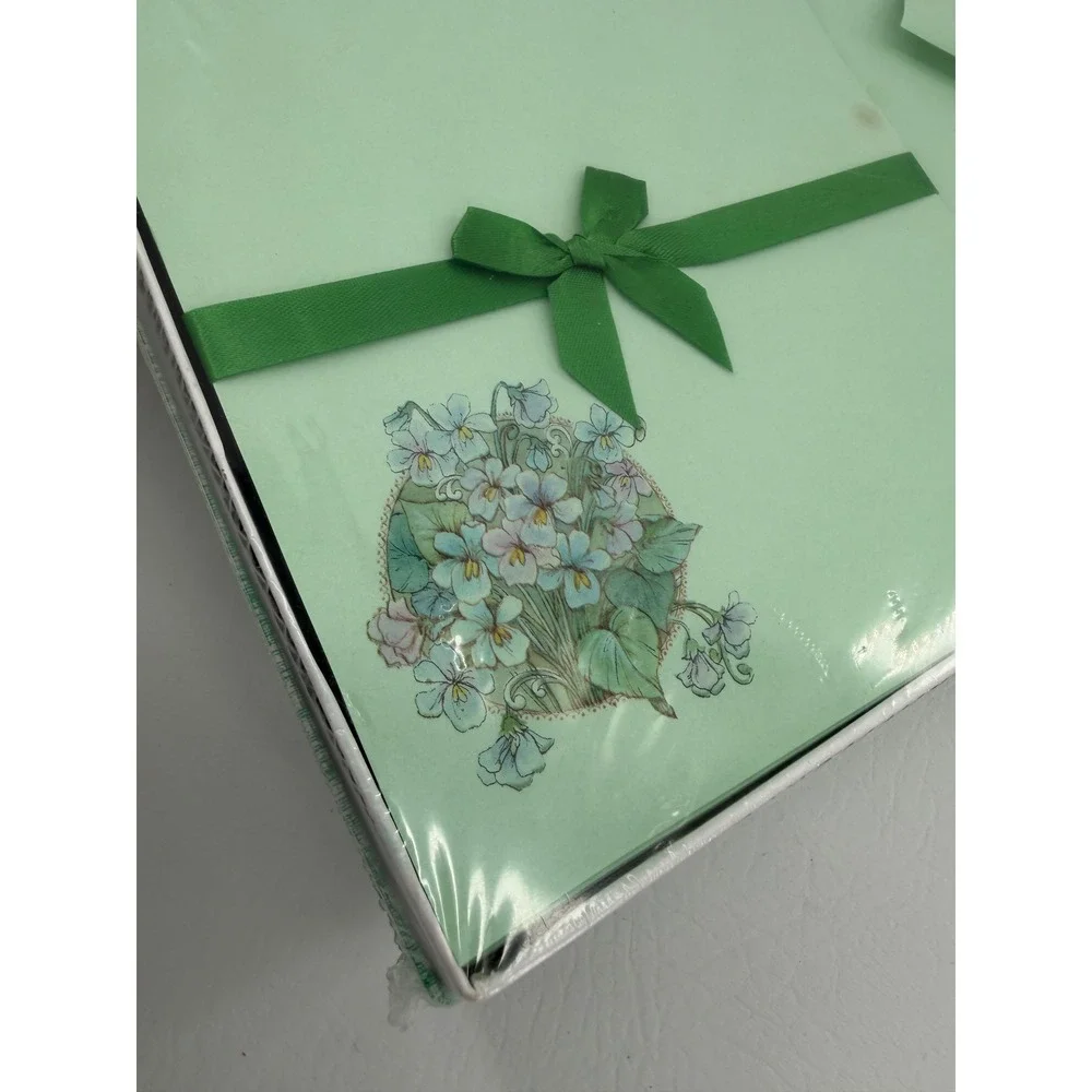 Pratt & Austin Stationery Green Floral Vintage Letter Paper Envelopes Boxed